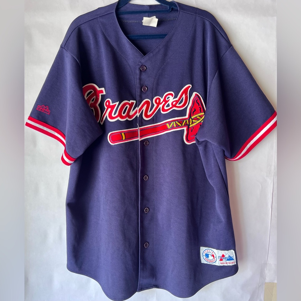 Vtg Atlanta Braves MLB Majestic 125th‎ Anniversary Button Up Sewn Jersey Mens L
